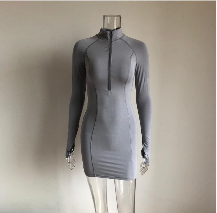 Bodycon Zipper Long Sleeve Dress