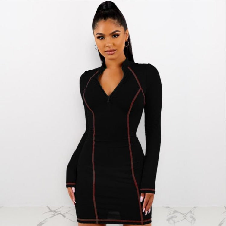 Bodycon Zipper Long Sleeve Dress