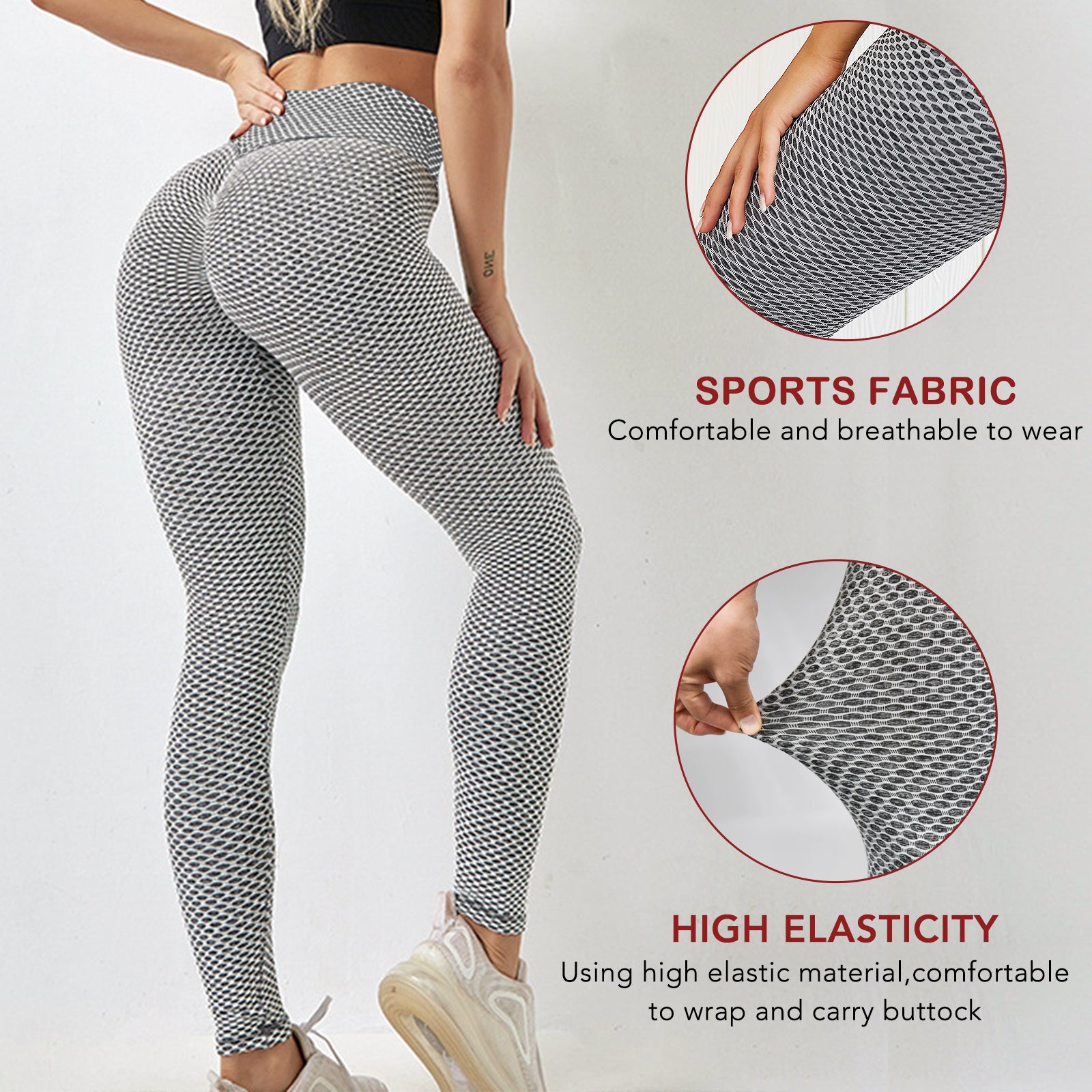 Fishnet High Waist Leggings - Light  Grey