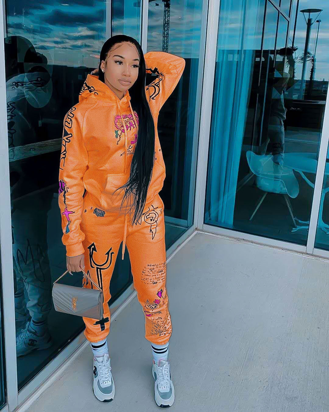 2 Piece Sweatsuit w/ Velvet Letter Print