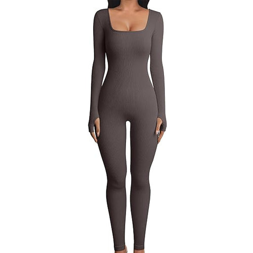 Seamless Ribbed Jumpsuit - Black/Cream/Coffee/Pink/Grey/Lavender/Tea