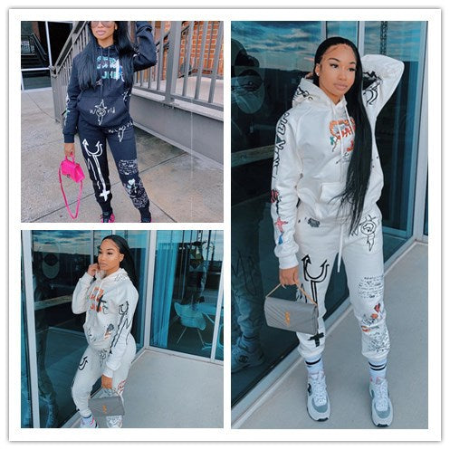 2 Piece Sweatsuit w/ Velvet Letter Print