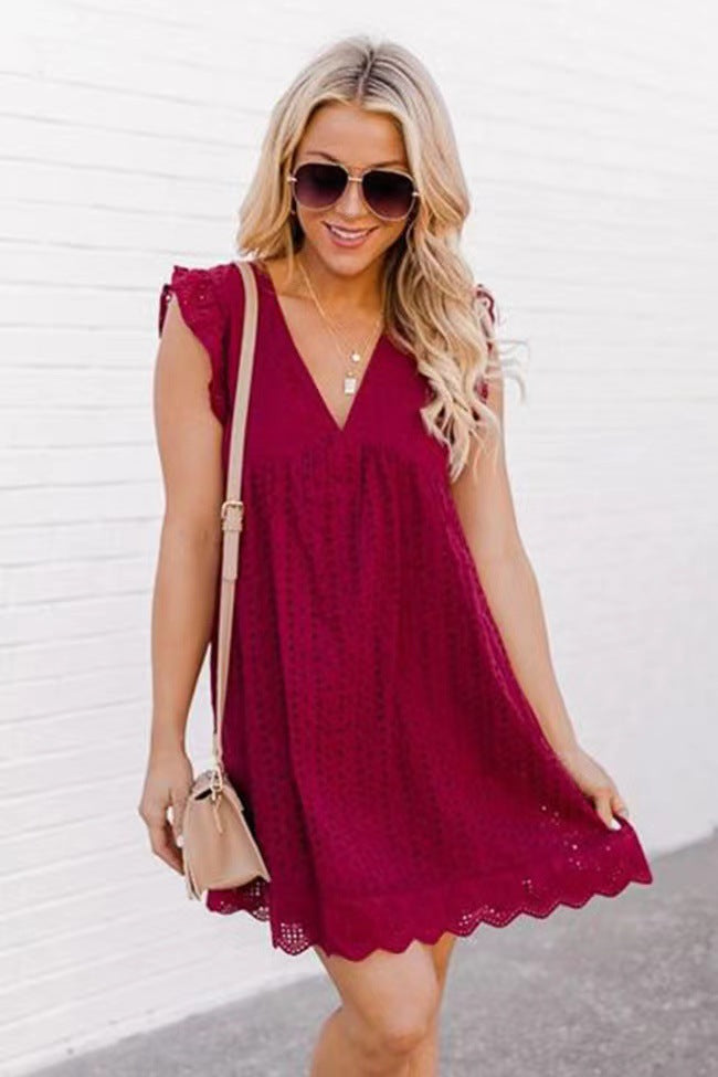 V-Neck Sleeveless Lace Dress