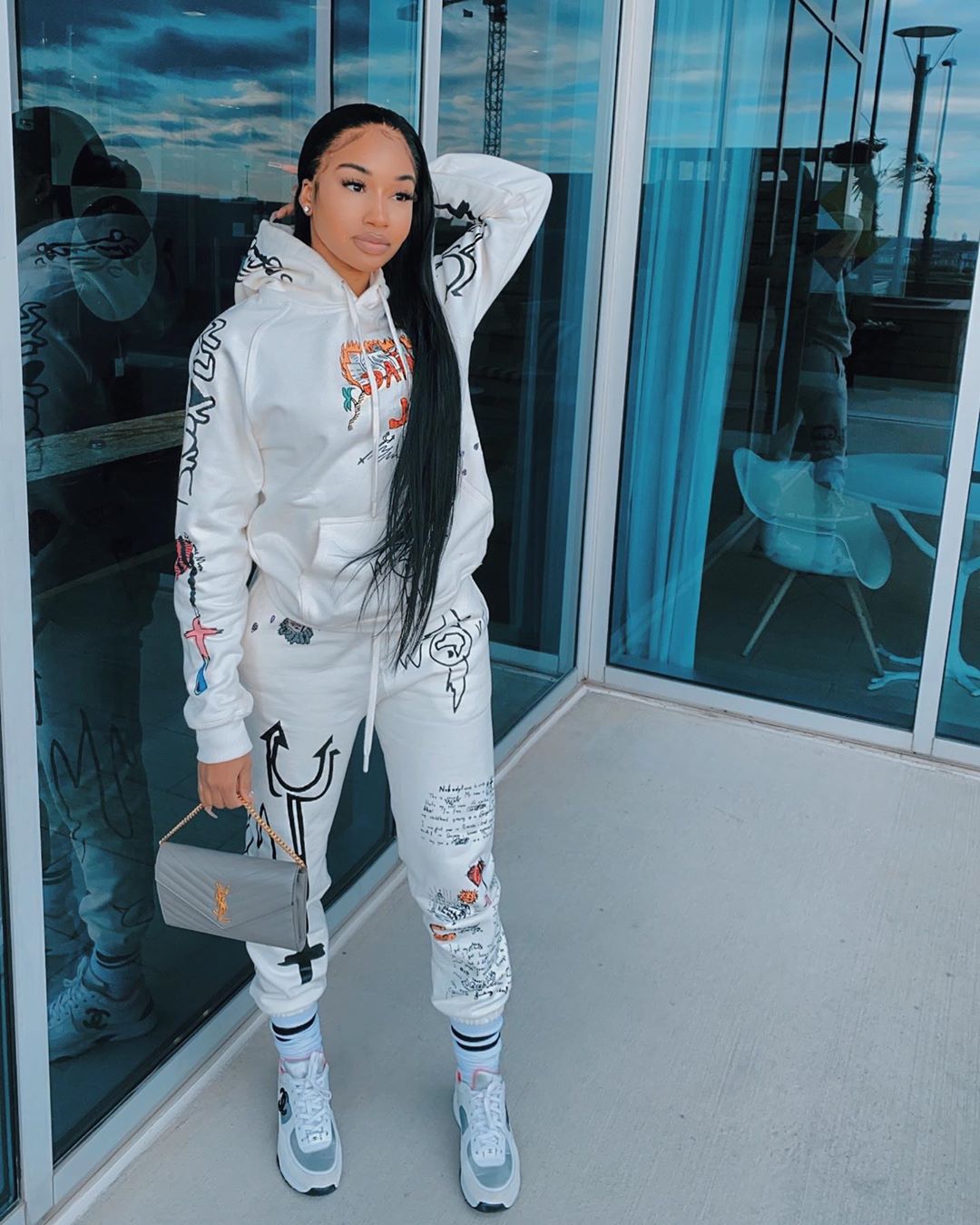 2 Piece Sweatsuit w/ Velvet Letter Print