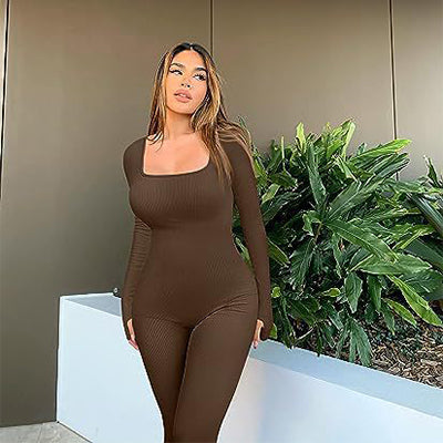 Seamless Ribbed Jumpsuit - Black/Cream/Coffee/Pink/Grey/Lavender/Tea