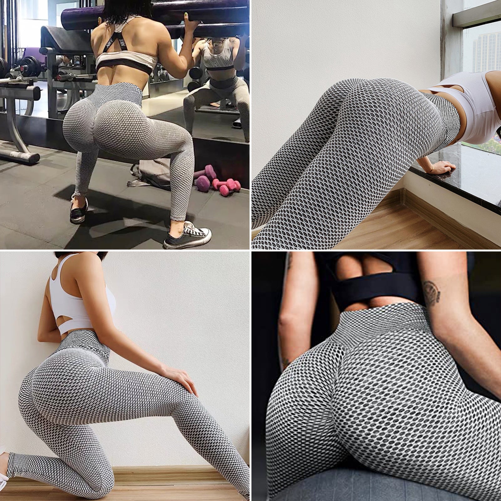 Fishnet High Waist Leggings - Light  Grey