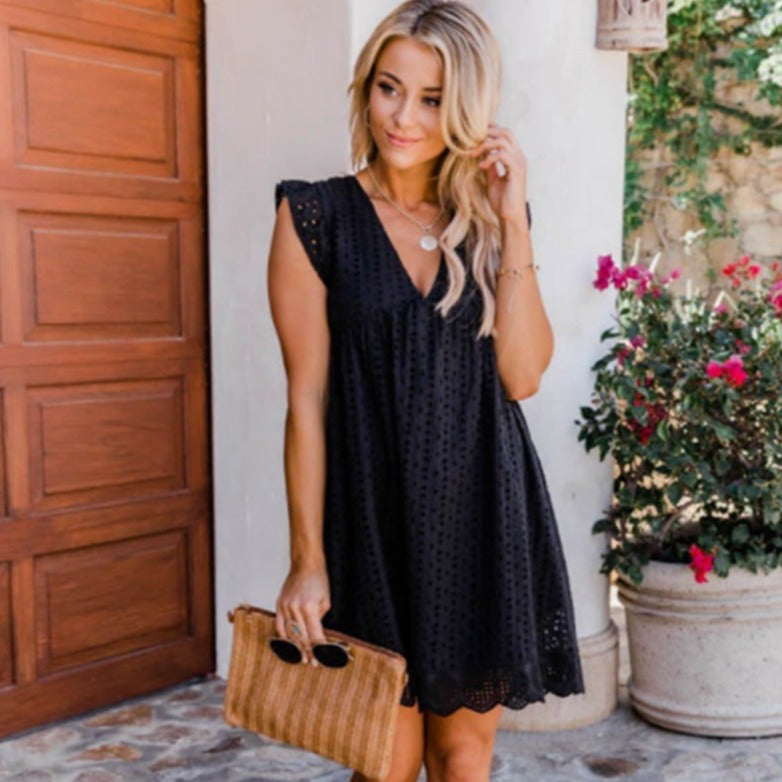 V-Neck Sleeveless Lace Dress